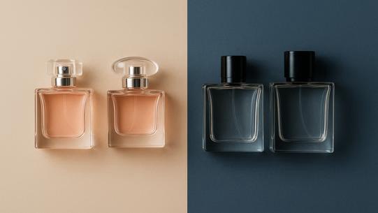 سمت چپ تصویر عطر مردانه و سمت راست تصویر عطر زنانه برای نشان دادن تفاوت